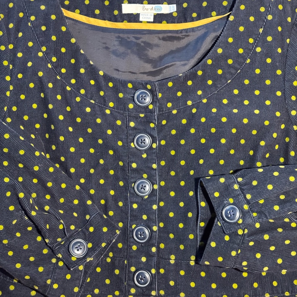 Boden Womens Navy Blue Yellow Polka Dot Corduroy Dress US Size 10P
